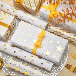 Rolo De Papel De Embrulho, Estrelas Douradas, Pontos De Onda, Artesanato, Envoltório De Presente, Casamento, Crianças, Aniversário, Feriado, Baby Shower, 4 Pcs - Image 4