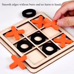 Jogo de tabuleiro de xadrez de madeira tic tac toe 9 "x 9" brinquedo de mesa das crianças presente duplo interativo jogo da família quebra-cabeça pensando treinamento - Image 3
