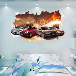 3d grande high-end carro esportivo legal adesivos de parede do carro quarto das crianças menino sonho veículo arte cartaz papel de parede menino presente decoração - Image 2