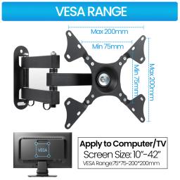Suporte de parede TV ajustável universal, suporte girado, TV monta para 14 a 37 Polegada LCD LED Monitor Flat Panel - Image 4