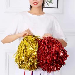 Folha metálica De Plástico Torcendo Pom Poms com Alça, Torcendo Esquadrão, Mão Flor, Fontes Do Partido, Cor Vibrante, 18Pcs - Image 4