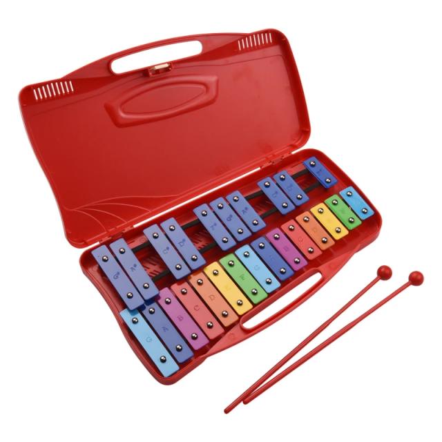Glockenspiel Vermelho de 25 Notas – Xilofone de Percussão para Ritmos Manuais