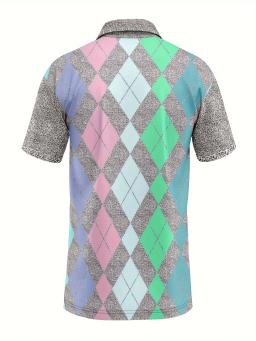 Camisa polo masculina de botão estampado digital 3D, manga curta esportiva lapela tops, roupas casuais, moda verão - Image 5
