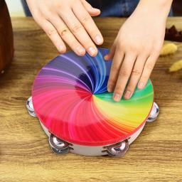 Tambor de pandeiro de mão ​   Tambor de mão para dança de madeira, instrumento musical de percussão para educação precoce, sino colorido, brinquedo de tambor de mão - Image 3