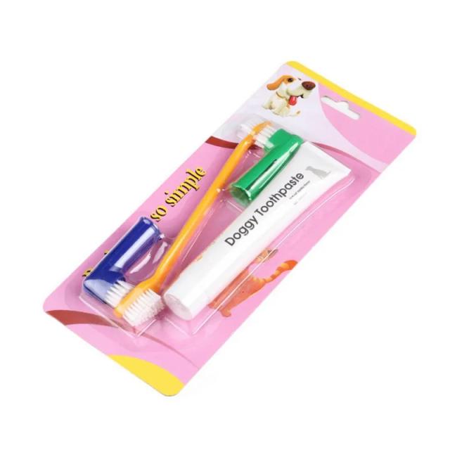 Conjunto de Escova e Creme Dental para Cuidados Bucais de Cães e Gatos