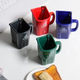 Caneca cerâmica exótica com pá, Verde criativo, Forma de lixo reciclável, Copo de café com leite, Forma quadrada - Image 4