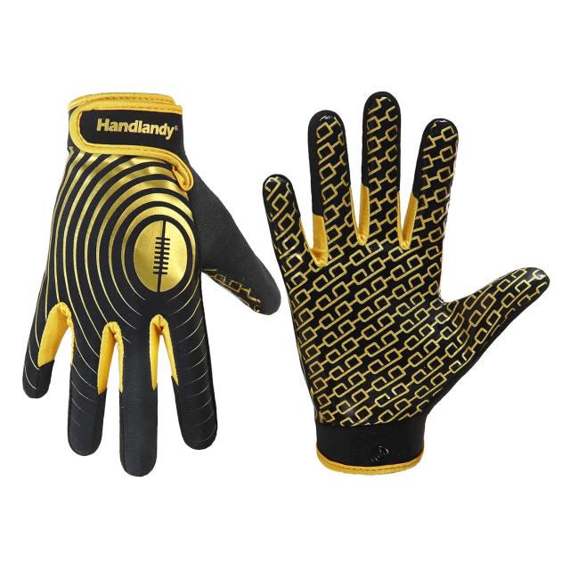 Luvas de Futebol Americano HANDLANDY - Receptor Largo Juvenil em Preto e Dourado com Ajuste Stretch para Crianças