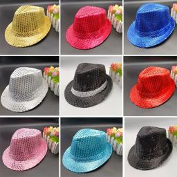 Chapéu de jazz com lantejoulas glitter para homens e mulheres, adorno de performance, chapéus brilhantes, dança show, festa hip hop, dramatização, 1pc - Image 4