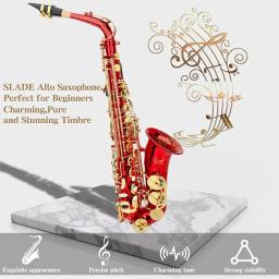 Saxofone Eb Alto vermelho para iniciantes e adultos, latão E Flat, saxofone tipo chave, instrumento de sopro com estojo, alça, peças de luva - Image 3