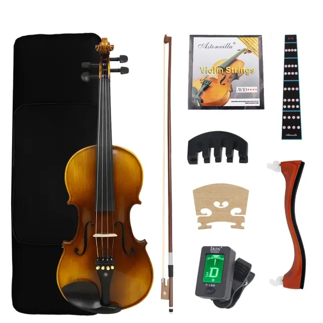 Violino Astonvilla AV-610 4/4 com Painel de Spruce, Corpo Bege, Braço em Ébano e Acessórios Completos