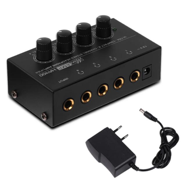 Amplificador Estéreo Ultracompacto de 4 Canais para Auscultadores com Controle de Volume e Entrada de 6,35mm