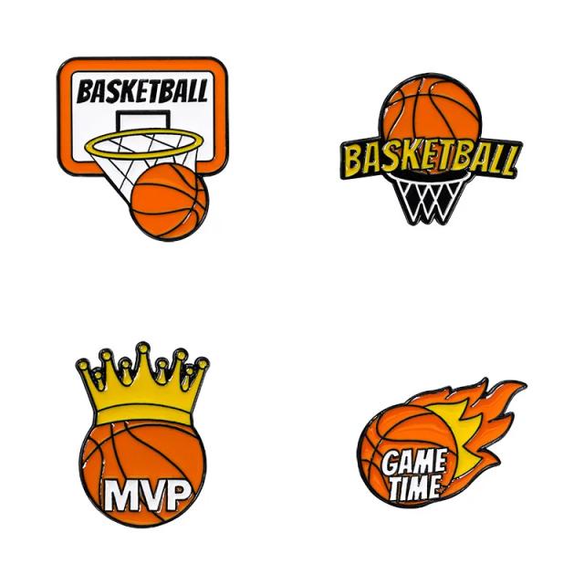 Broche de Basquete Criativo com Esmalte - Pin Metálico MVP Crown para Roupas e Presentes Esportivos