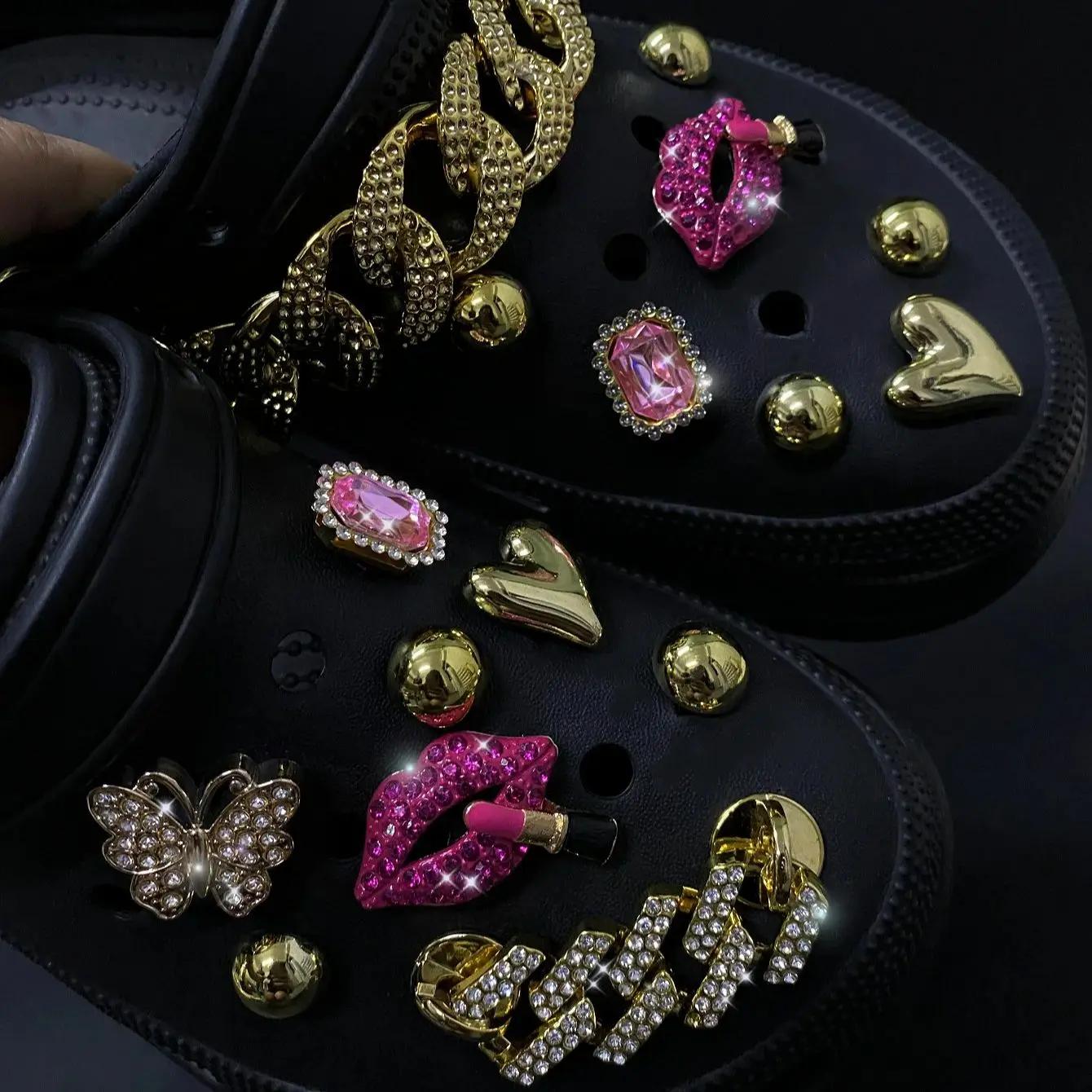 16 peças acessórios de sapatos com buraco destacável: lábios e batom de strass de metal, decorações de sapatos de flores ABS, adequados para sandálias A - Image 1
