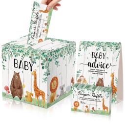 Caixa de cartão para animais do safari, 52pcs, baby shower e gênero revelar festa, porta-fraldas, bilhete, para o chá de bebê - Image 4