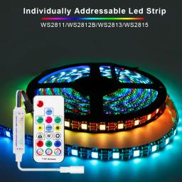 Kits de fitas LED Smart RGB com música, telecomando DC, endereçável individualmente, DC, 5V, 12V, WS2812B, WS2811, WS2813, WS2815, 5050 - Image 1