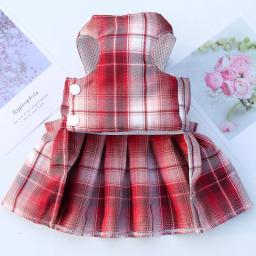 Vestido JK xadrez com trela para cães pequenos, gatos, roupas de gatinho, vestidos de cachorro e gato, roupas de verão, moda - Image 2