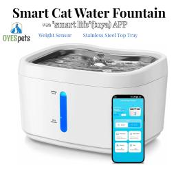 Wireless Connected Water Fountain para Cat, fonte de água automática Pet, bandeja de aço inoxidável, peso Sensor, App, 84oz, 2.5l - Image 1