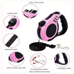 Trela para cães retrátil, guia extensível para cães pequenos e grandes, com freio e bloqueio de um botão, fita de nylon forte, 3m - Image 2