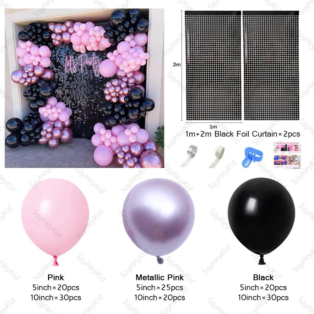 Kit Arco Garland Balão em Rosa e Preto, Decoração De Fundo, Metálico, Aniversário, Casamento, Halloween, Festa de Ano Novo, 151Pcs - Image 1