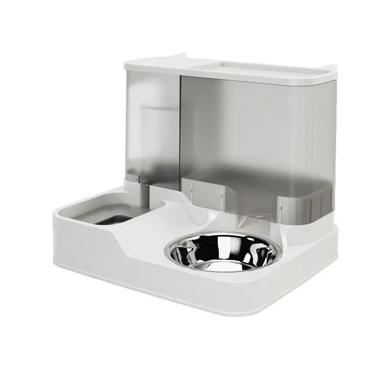 Alimentador automático para animais de estimação com grande capacidade, 2 em 1 bebedor para cão e gato, higiênico e durável, aço inoxidável, 2 tigelas - Image 1