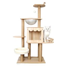 Torres de gato de madeira para gatos grandes com múltiplos hamocks, brinquedos ao ar livre, coçar pad, suprimentos de treinamento, gatinho acessórios - Image 6