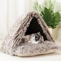 Cama de gato super macia, quente Pet House, gatinho aconchegante, tenda triângulo, caverna para cães pequenos, gatos camas, produtos para animais - Image 2