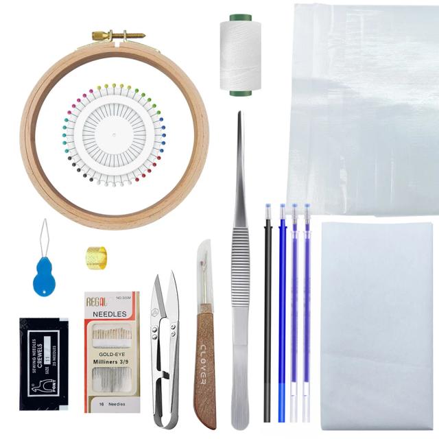 Conjunto Completo de Argolas de Bambu para Bordado em Ponto Cruz com Ferramentas de Costura e Acessórios Essentials