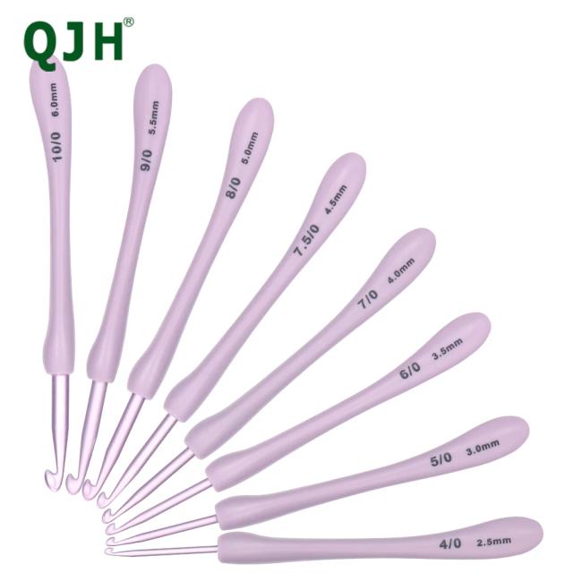 Ganchos de Crochê em Liga de Alumínio Roxo com 8 Peças e Alças Ergonômicas para Tricô de Chapéus, Suéteres e Meias de Bebê