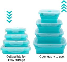 4 pçs silicone dobrável recipientes de armazenamento de alimentos com tampas de silicone caixa de almoço bento bpa livre para cozinha despensa - Image 3