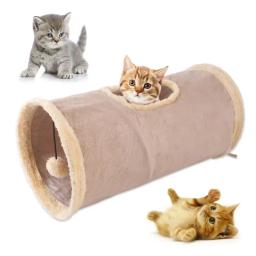 Túnel de pelúcia dobrável para gato de estimação, canal dobrável, brinquedos interativos, educacionais, engraçados, quentes, inverno, suprimentos - Image 1