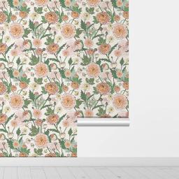 Auto-adesivos florais adesivos de parede, elegante floral Wallpaper, decoração do quarto interior, rosa peônia rosa, impressão aquarela, 17,7 "* 118" - Image 1
