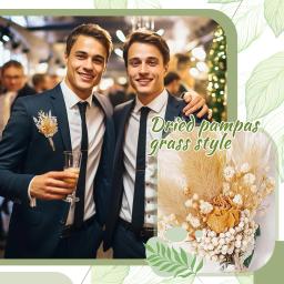 Boho Boutonniere com alfinetes para homens, padrinhos do noivo, flor artificial, mini buquê, decoração de outono, casamento de bolso, 2 peças - Image 2