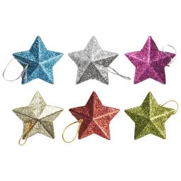 6 pçs glitter mini estrela ornamento de natal colorido árvore de natal pendurado pingente natal festa de ano novo decoração para casa - Image 4