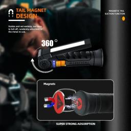 Luz de trabalho multifuncional portátil, luz de acampamento dobrável, lanterna LED recarregável USB com bateria embutida, lâmpada magnética - Image 3