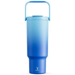 Meoky Copo de aço inoxidável, garrafa de água isolada a vácuo azul para home office ou carro, copo reutilizável, flip resistente a vazamento, 40oz - Image 2