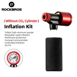 Bico da bomba de CO2 para bicicleta ROCKBROS MTB Road Bicycle Bocal da bomba de CO2 Medidor de pressão Bomba de ar CO2 Inflator Bico Acessórios de ciclismo - Image 1