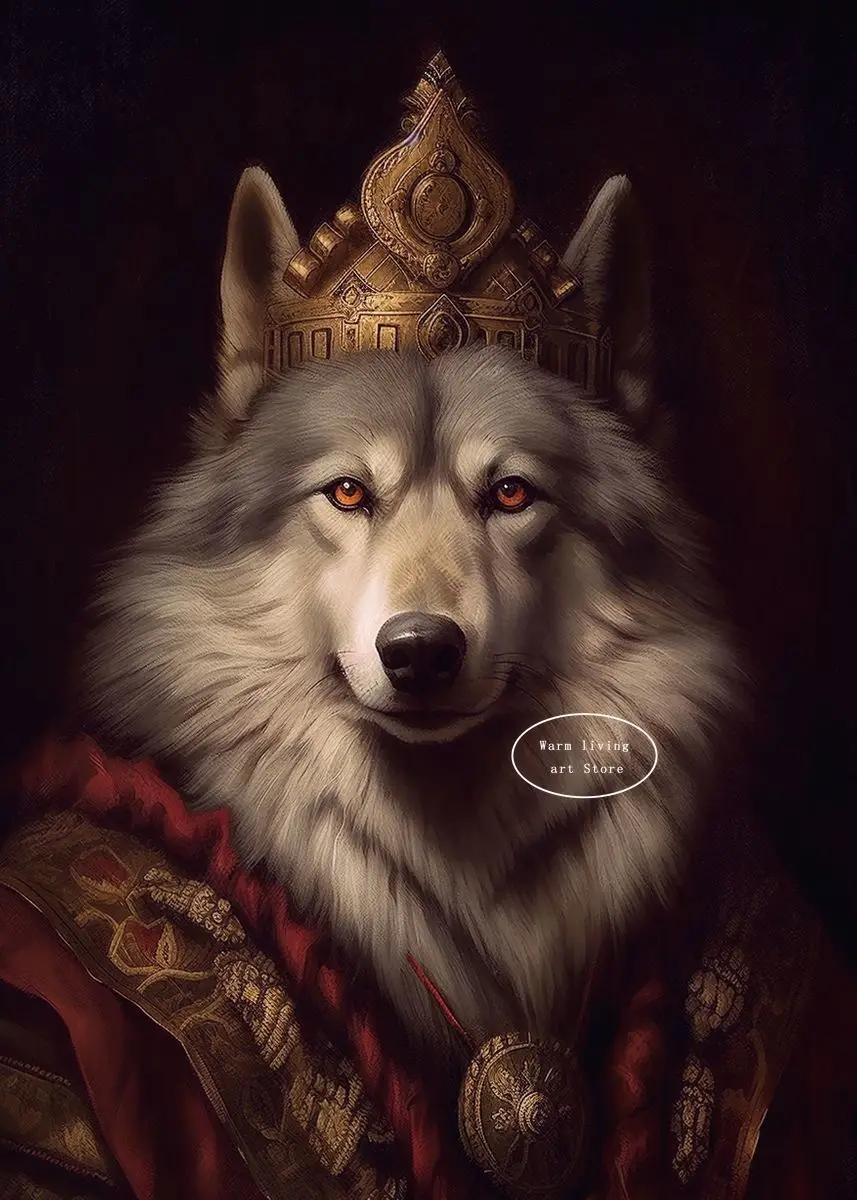 Animal Cabeça Human Body Canvas Painting, Nordic Posters, Wall Art, Picture, Home Decor, Vintage Portrait, Cat, Dog, Court Style - Image 1