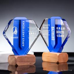 Troféu Cristal Criativo Empregada Outstanding Reunião Anual Prêmio Comemorativa Decoração Home High-end Medalha De Metal Base De Madeira, 1Pc - Image 2