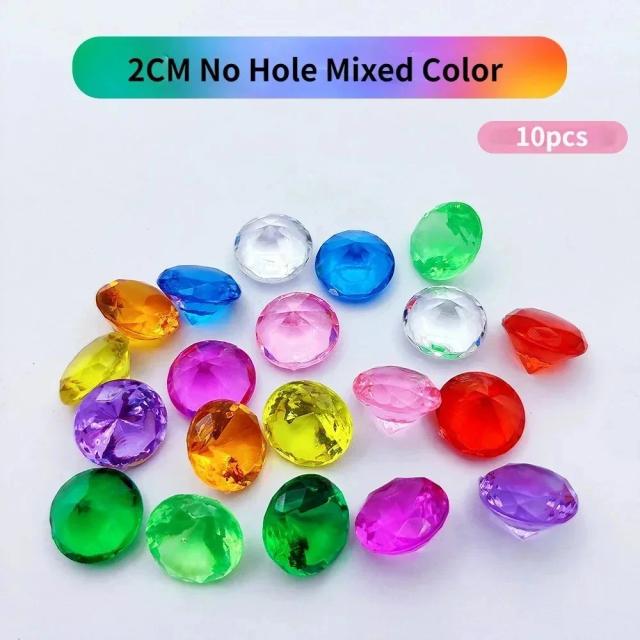 Conjunto de 10 Falsos Diamantes de Cristal em Acrílico para Artesanato e Decoração - Brinquedo de Pirata e Tesouro em Baú
