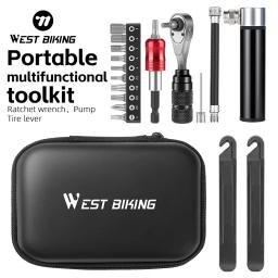West bike-conjunto de ferramentas multifuncional para reparo de bicicletas, bolsa de ferramentas portátil, 4 em 1 chave de catraca - Image 1