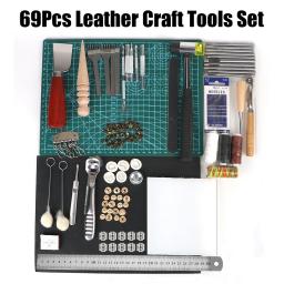 Profissional Couro Artesanato Kit Ferramentas, Carving Acessórios de Trabalho, Saddle Groover Kit, Mão Costura, Costura Soco, DIY, 69Pcs por Conjunto - Image 1