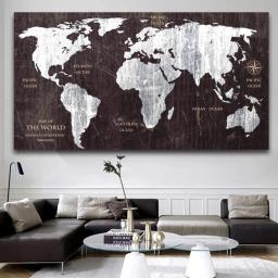 Estilo Metal vintage Mapa do mundo Arte da parede Cartazes Moderno Requintado Home Room Decor Pintura Da Lona Mural Imagem Impressão Arte Presente - Image 1