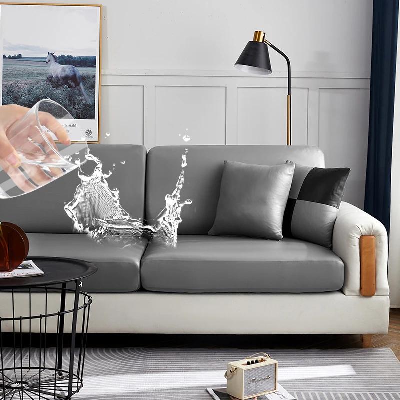 Couro do plutônio à prova dwaterproof água capa de sofá para sala de estar criança animais de estimação cor sólida sofá slipcover capa de assento lavável removível - Image 1