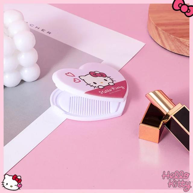 Espelho Dobrável Dupla Face Sanrio Hello Kitty com Pente Integrado - Belezas Portáteis e Presentes para Meninas