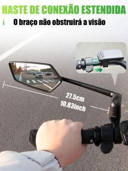 Rbrl espelho retrovisor grande angular para bicicleta, espelho retrovisor ultra transparente esquerdo e direito com braço de espelho estendido para scooter elétrica - Image 5