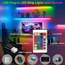 Fita LED com controle remoto, fita RGB, 5050, USB, 24 teclas, fita flexível, luzes de Natal, lâmpada de jogos, decoração do quarto - Image 2