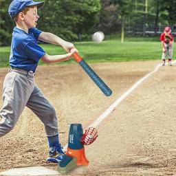Conjunto de bola t para crianças 2 em 1 máquinas de arremesso de beisebol e softball com 6 bolas de beisebol e tênis máquina de arremesso t jogos de bola para - Image 2