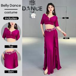 Traje de trabalho para dança do ventre, roupas de prática, top e saia, 2 peças, conjunto de terno de treinamento para mulheres adultas, performance de palco de dança - Image 1