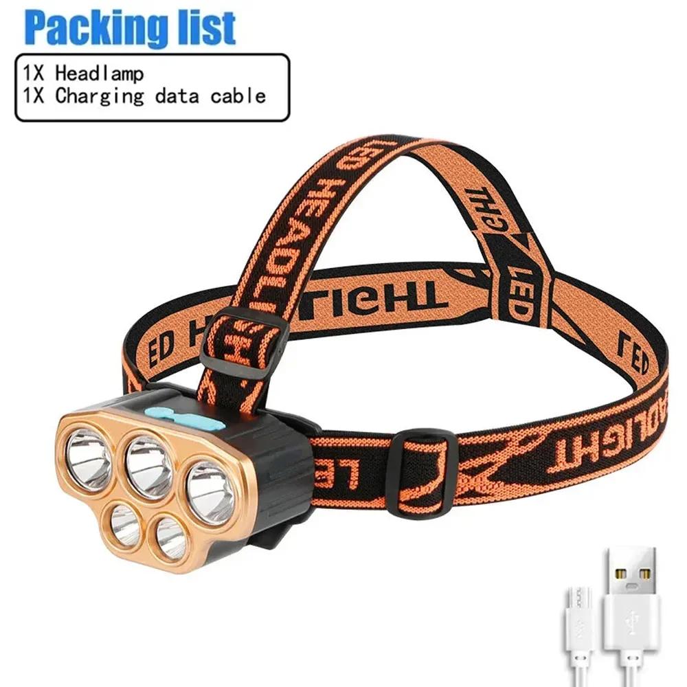 8led poderosa lanterna de cabeça recarregável para pesca led farol acampamento caça tocha caminhadas lanternas dianteiras - Image 1