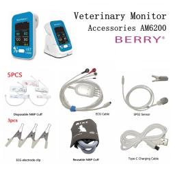 BERRY-Monitor Veterinário, Cabo ECG, Clipe Eletrodo ECG, Sensor SpO2, Reutilizável, NIBP Cuff, NIBP Tube Monitor Acessórios, AM6200 - Image 1